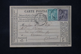 FRANCE - Carte Précurseur De Montdidier Pour Amiens En 1878, Affranchissement Sage 5 +10 Ct - L 86362 - Cartes Précurseurs