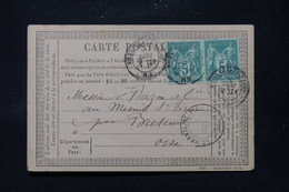 FRANCE - Carte Précurseur De Mers, Départ De Eu Pour Mesnil St Firmin En 1878, Affranchissement Sage 5ct X 2 - L 86369 - Cartes Précurseurs