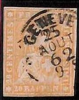 94996cH - SWITZERLAND - STAMP - ZM  # 25D Or G Thick Paper - Very Fine USED - Gebraucht