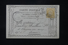 FRANCE - Carte Précurseur De Amiens Pour Cayeux / Mer En 1873, Affranchissement Cérès 15ct - L 86392 - Cartes Précurseurs