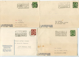 1937/50 4 Plikart(en) - Postkaart(en) - Zie Zegels, Stempels, Hoofding E. VAN HOPPLYNUS DE COCK Bruxelles Rue Du Progrès - Flammes