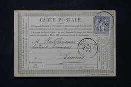 FRANCE - Carte Précurseur Avec Repiquage Commercial De Lens Pour Amiens En 1877 Affranchissement Sage 15ct - L 86406 - Cartes Précurseurs