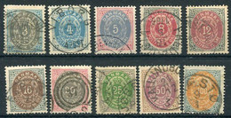 DENMARK 1875-79 Numeral In Oval Perforated 14x13½ Set Of Ten, Used - Usati