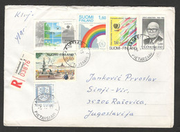 FINLAND TO SERBIA- NICE "R" TRAVELED LETTER - MULTI FRANKED - 1986. - Covers & Documents