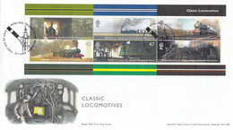 FDC GREAT BRITAIN Block 18,trains - 2001-10 Ediciones Decimales