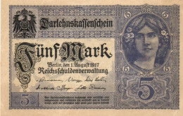 GERMANY- 5 MARK 1917  P-56a.1 Aunc - 5 Mark