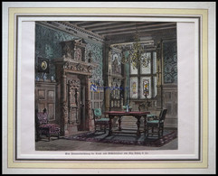 BERLIN: Eine Zimmereinrichtung Der Kunst- Und Möbeltischlerei Von Max Schulz & Co., Kolorierter Holzstich Um 1880 - Lithographies
