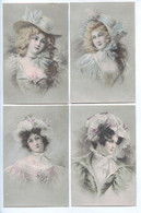 5 CPA -  Illustrateur PORTRAIT Art Nouveau - PORTRAIT Jeune Femme élégante, Chapeau - Litho Couleur - TBE - Braun, W.