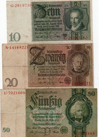 GERMANY- 10,20,50 MARK 1929  P-180b,181,182  Circ. - 20 Mark