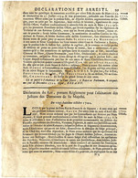 DECLARATIONS ET ARRETS  DU ROI  PORTANT REGLEMENT POUR L ALIENATION DES JUSTICES DES DOMAINES DE SA MAJESTE 1702 4 PAGES - Décrets & Lois