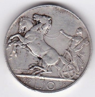 ITALIE. 10 Lire Biga 1927 R Rome, 2 Rosette. Vittorio Emanuele III, En Argent - 1900-1946 : Víctor Emmanuel III & Umberto II