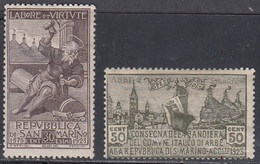 San Marino, Scott #81-82, Mint Hinged, St. Marinus, Italian Flag And Views Of Arbe And Mt Titano, Issued 1923 - Ungebraucht