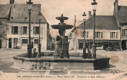 Henrichemont (Cher) Place Henri IV, Fontaine Et Rue D'Anjou, Café - Edition Fromion - Carte N° 300 - Henrichemont