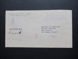 USA 1938 Registered Letter Bank Of New York Luftpost Nach Posen / Poznan An Baroness Von Ohnesorge Rücks. 9 Stempel - Lettres & Documents