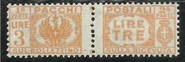 ITALIA REGNO ITALY KINGDOM 1945 LUOGOTENENZA 1946 PACCHI POSTALI PARCEL POST SENZA FREGIO LIRE 3 MNH - Postal Parcels