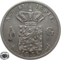 LaZooRo: Dutch East Indies 1/10 Gulden 1854 XF - Silver - Indes Neerlandesas