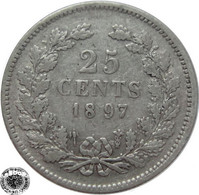 LaZooRo: Netherlands 25 Cents 1897 XF - Silver - 25 Centavos