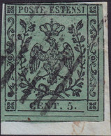 Modena - 019 - 1855 - 5 C. Verde Oliva N. 8 Su Frammento. Cat. € 325,00. - Modène