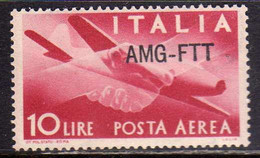 TRIESTE A 1949 - 1952 AMG-FTT SOPRASTAMPATO D'ITALIA ITALY OVERPRINTED POSTA AEREA AIR MAIL DEMOCRATICA LIRE 10 MNH - Airmail