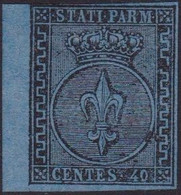 Parma - 040 (*) 1852 - 40 C. Azzurro Scuro Senza Gomma N. 5. Cert. Chiavarello. Cat. € 3250,00. - Parme