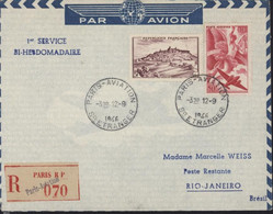 1er Service Bi-hebdomadaire Recommandé Paris Aviation CAD Paris Aviation 12 9 46 S Etranger YT 759 + Poste Aérienne 17 - 1960-.... Briefe & Dokumente