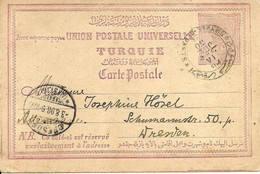 Turkey; Ottoman "Reply-Paid" Postal Stationery Sent From Smyrne (Izmir) To Dresden (Message Part) - Lettres & Documents