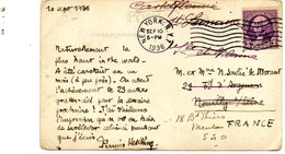 USA. 3 Cent Purple 1936 Postcard To France. Carte Postale Vers La France. - Brieven En Documenten