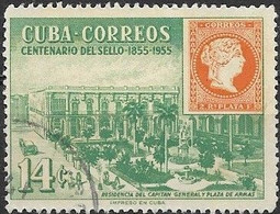 1955 Centenary Of First Cuban Postage Stamps - 14c. Captain-General's Residence And Plaza De Armas FU - Gebraucht