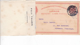 BORDEAUX,,, ENTIER  POSTAL DE  COPENHAGUE  Danmark ,,,  1911 - Other & Unclassified