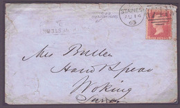 GB RAILWAY 1863 SOUTH WESTERN RPO STAINES RIPLEY SURREY 1d RED - Storia Postale