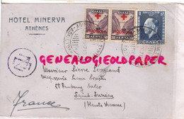 GRECE- ENVELOPPE HOTEL MINERVA ATHENES- A PIERRE PERUCAUD MEGISSERIE PIERRE POINTU ST SAINT JUNIEN-1937 - Covers & Documents