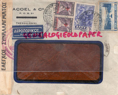 GRECE- ENVELOPPE CENSURE PAR AVION  ACOEL & CO-THESSALONIKI-- A PIERRE PERUCAUD MEGISSERIE ST SAINT JUNIEN-1937 - Storia Postale