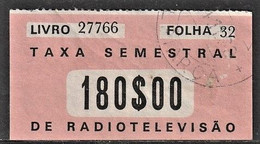 Fiscal/ Revenue, Portugal - Tax/ Taxa De RadioTelevisão -|- 180$00, 1967 - Usado
