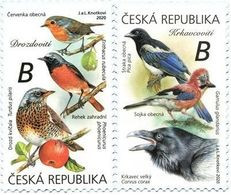 Czech Republic - 2020 - Songbirds In Our Neighborhood II - Thrushes And Crows - Turdidae And Corvidae - Mint Stamp Set - Unused Stamps