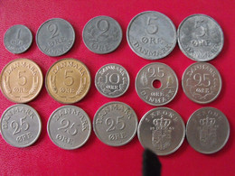 Lot De 15 Pièces De Suède. 1, 2, 5, 25 Ore , 1 Krone. 1943/1967 - Danemark