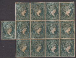 1857. SPANISH WESTINDIES. Isabella II ½ R PLATA F In 13-block With 11 Stamps Never Hi... (8) - JF413798 - Autres & Non Classés