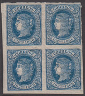 1866. SPANISH WESTINDIES. Isabella II 10 C 1866 4-block With 3 Stamps Never Hinged An... (219) - JF413800 - Otros & Sin Clasificación