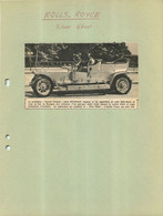 AUTOMOBILE ROLLS ROYCE SILVER GHOST EXTRAIT DE JOURNAL COLLE SUR CARTON 21 X 27 CM - Voitures