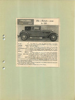 AUTOMOBILE LANCIA LAMBDA 1924-1931 EXTRAIT DE JOURNAL COLLE SUR CARTON 21 X 27 CM - Voitures