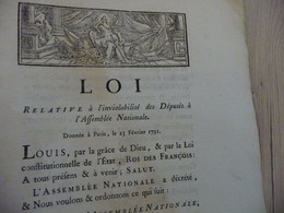 Révolution Loi 23/02/1791 Relative à L'inviolabilité Des Députés Mouillures - Decrees & Laws