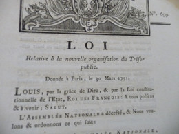 Révolution Loi 30/03/1791 Relative à La Nouvelle Organisation Du Trésor Public Autographe - Decrees & Laws