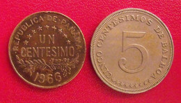 Lot De 2 Pièces Du Panama : 1 & 5 Centesimos 1966 - Panamá