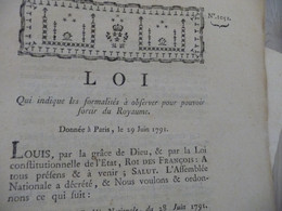 Révolution Loi 29/06/1791 Qui Indique Les Formalités Pour Sortir Du Royaume Autographes Charpentier Gaillac - Wetten & Decreten