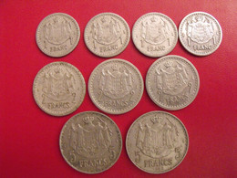 Lot De 9 Pièces De Monaco : 1, 2, 5 Francs 1943/1945. Louis II - Otros & Sin Clasificación