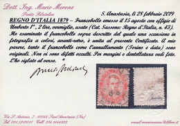 1879 Regno D'Italia 2 Lire Vermiglio Usato Certificato Mario Merone Sassone 43 - Autres & Non Classés