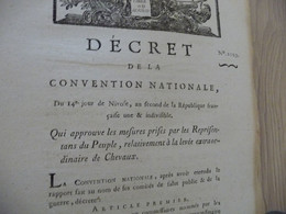 Révolution Décret  Convention Nationale 14 Nivose An 2 Approbation Mesures Relatives à La Levée Des Chevaux - Gesetze & Erlasse