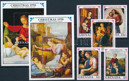 ** 1990 Karácsony, Festmények Sor + Blokksor, Christmas, Paintings Set + Blockset Mi 2187-191 + Mi 262-263 - Andere & Zonder Classificatie