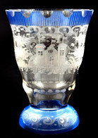 Antik üveg Pohár, Kézzel Festett, Színezett, Vésett. Hibátlan. M: 12 Cm / Antique Hand Painted Glass - Glas & Kristal