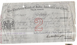 INDIA 1955 Decorative Watermark Cheque Check THE CHARTED BANK OF INDIA , Australia & China TELUK ANSON Lion Monogram ENG - Zonder Classificatie