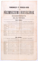 1862 A Pannonhegyi Sz. Benedek-rend Győri Főgimnáziuma Ifjuságának érdemsorozata 1861/2-diki Tanévben. Győr, Sauverein G - Zonder Classificatie